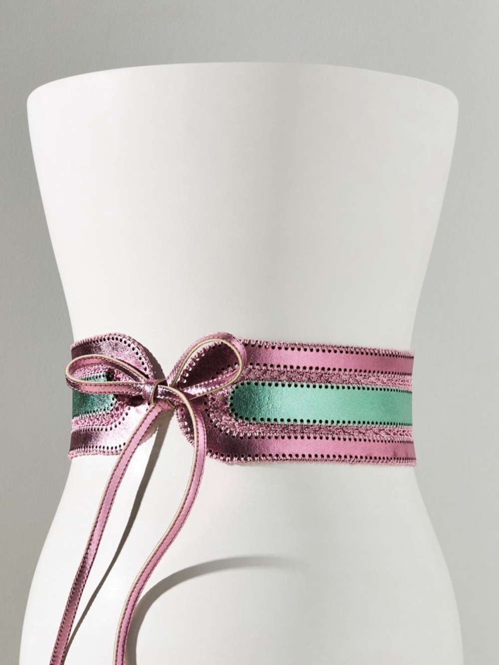 Cynthia Rowley Pink and Green Metallic Lace-Up Waist Belt - Picture 3 of 8